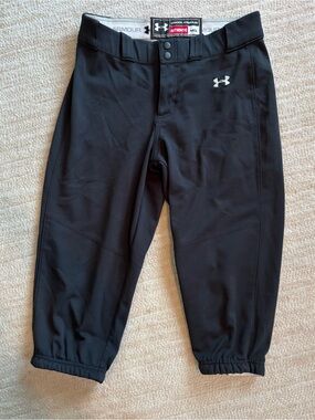 Under Armour Softball Cropped Black Athletic Pants with Silver Logo